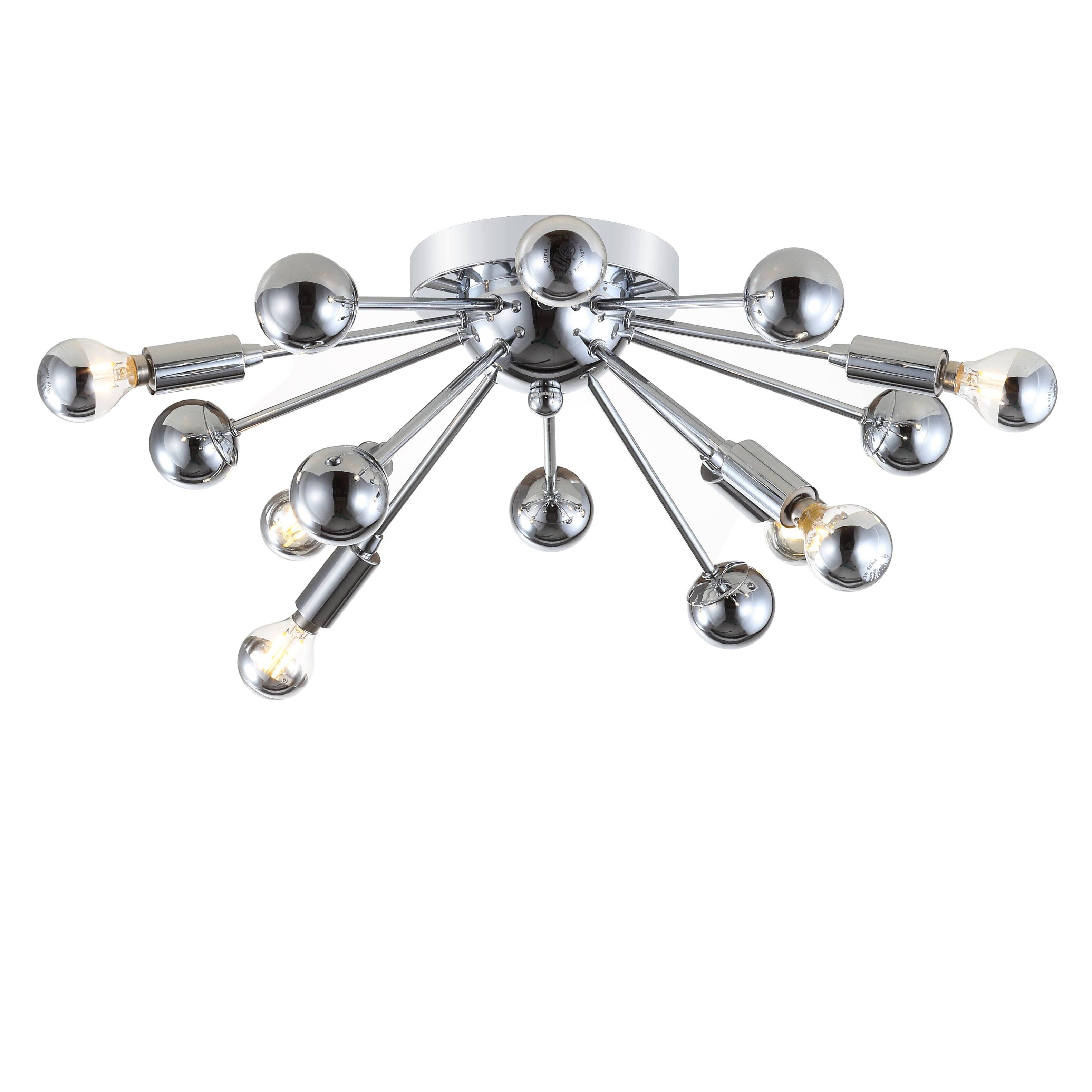 Front. Jonathan Y - Copernicus 20" 7-Light Metal LED Flush Mount, Chrome - Chrome.