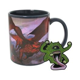 Just Funky - Dungeons and Dragons Dragon Mug & Gazer Beholder Pin - Red