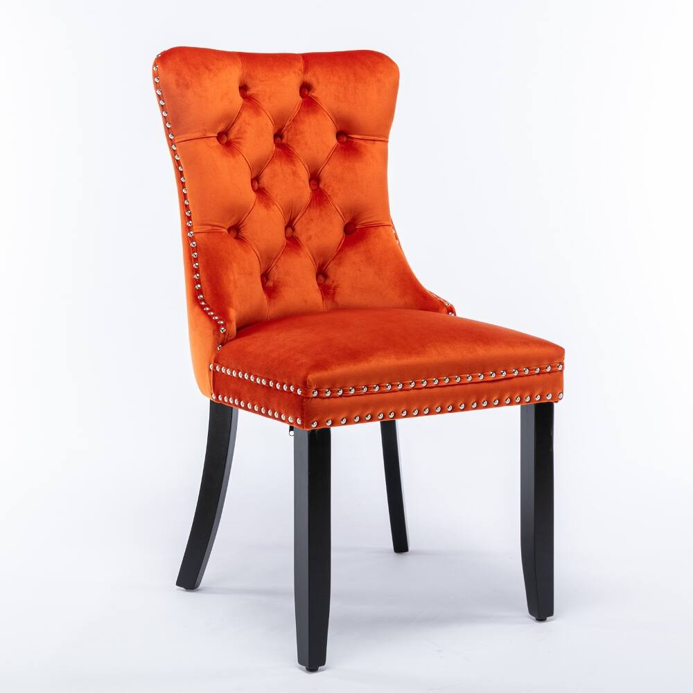 Left. Loheer - Loheer Orange Velvet Tufted Dining Chairs Set of 2 Solid Wood - Orange.