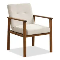 Costway Modern Accent Chair Upholstered Linen Fabric Armchair with Solid Wood Legs - Beige - Front_Zoom