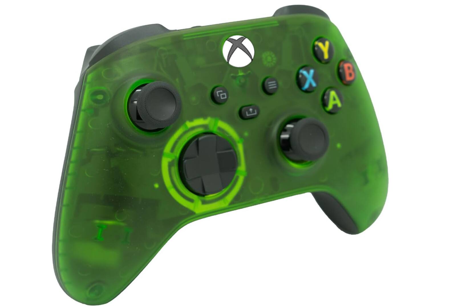 Angle. ProControllers - Custom Wireless Controller for Xbox Series X|S, Xbox One, & PC - Clear Green.