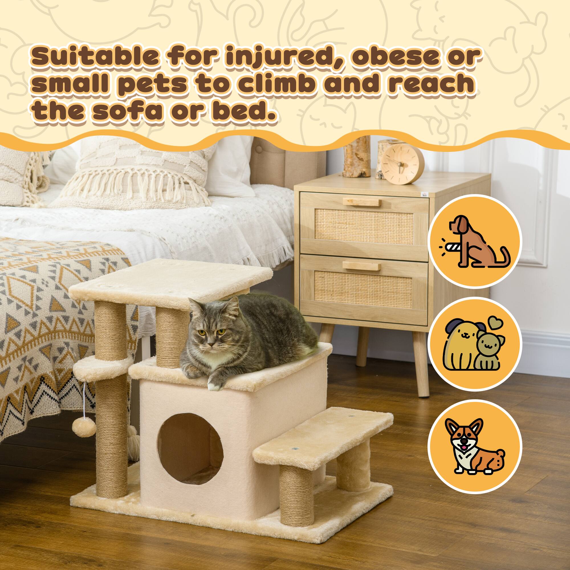 Suitable for injured, obese or small pets to climb and reach the sofa or bed.