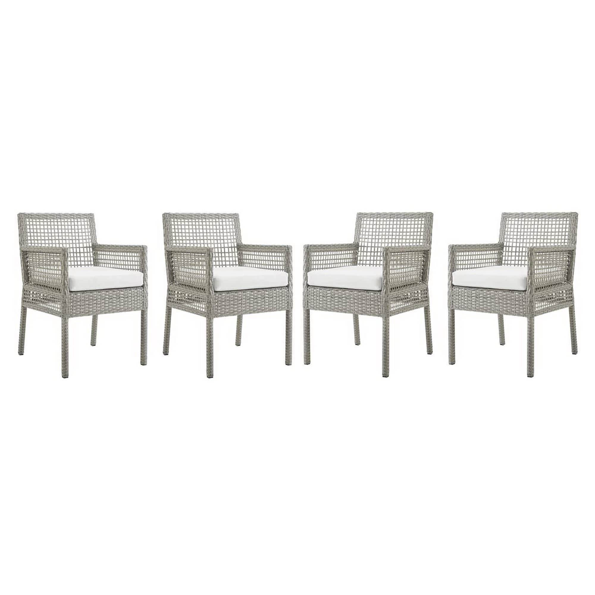 Aura Outdoor Patio Wicker Rattan Dining Armchair Set of 4 by Modway - Gray White