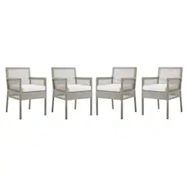 Aura Outdoor Patio Wicker Rattan Dining Armchair Set of 4 by Modway - Gray White