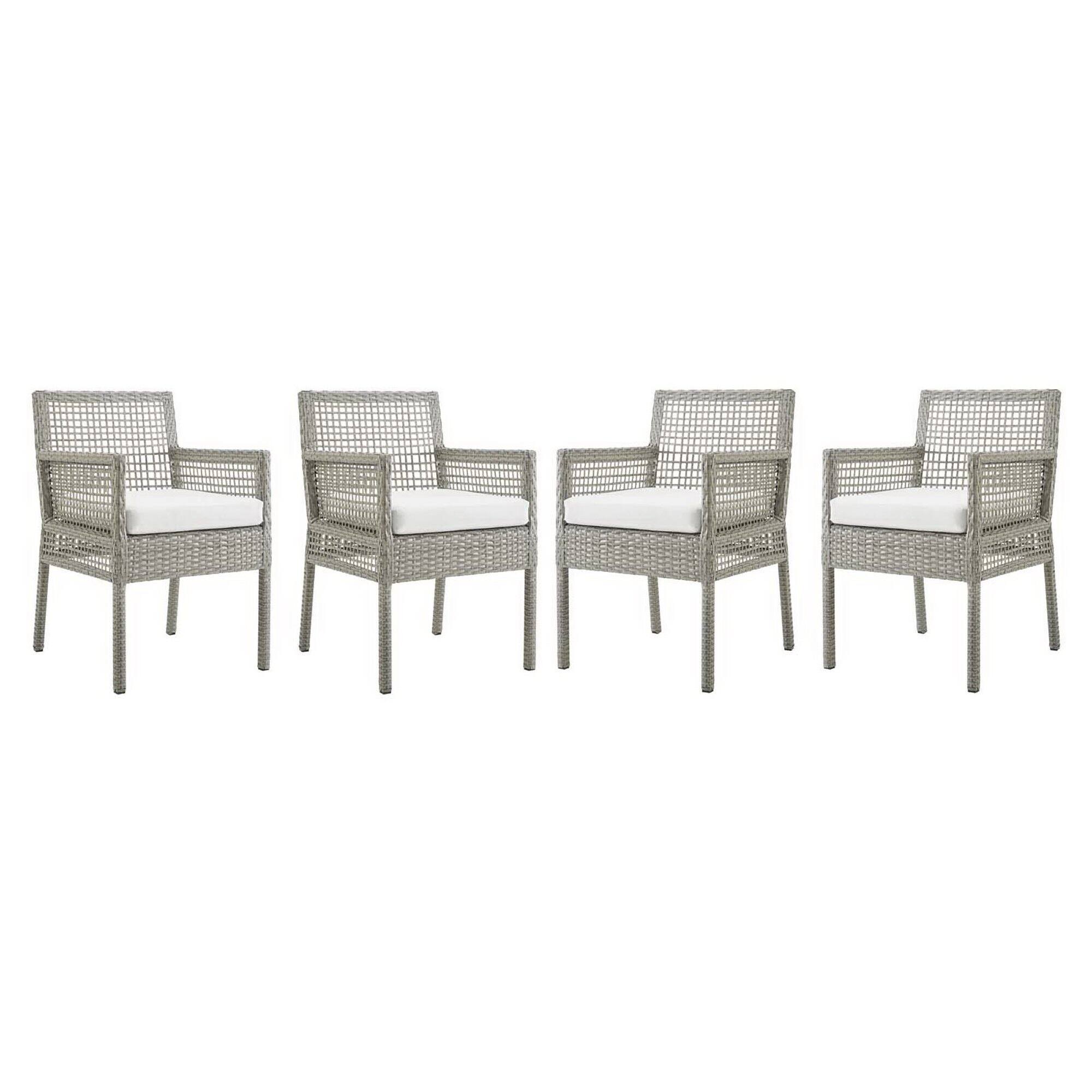 Front. Modway - Aura Outdoor Patio Wicker Rattan Dining Armchair Set of 4 by Modway - Gray White.