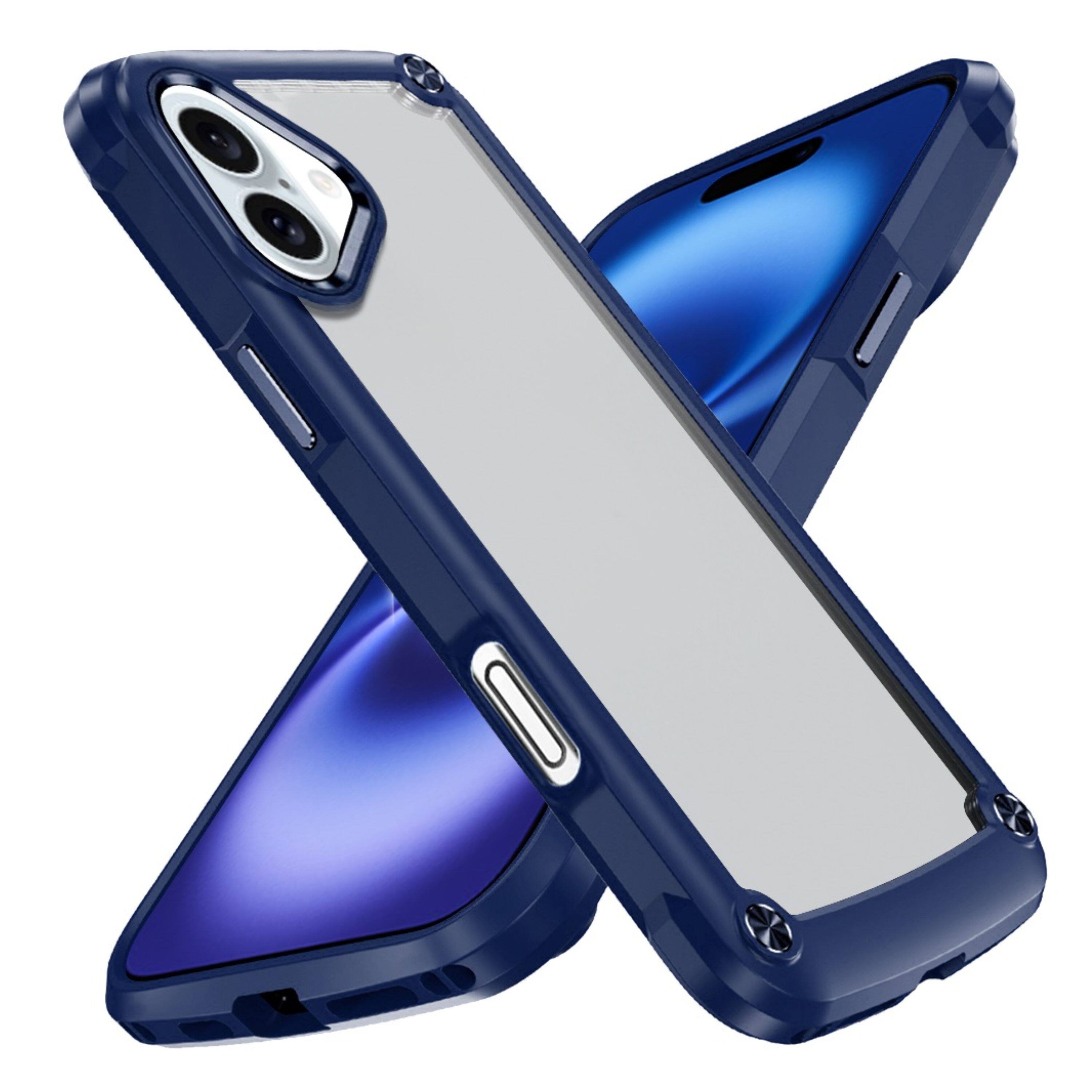 Left. Kitcheniva - Raised Camera Lip Metal Buttons Phone Case With Tempered Glass For iPhone 17 Blue - Blue.