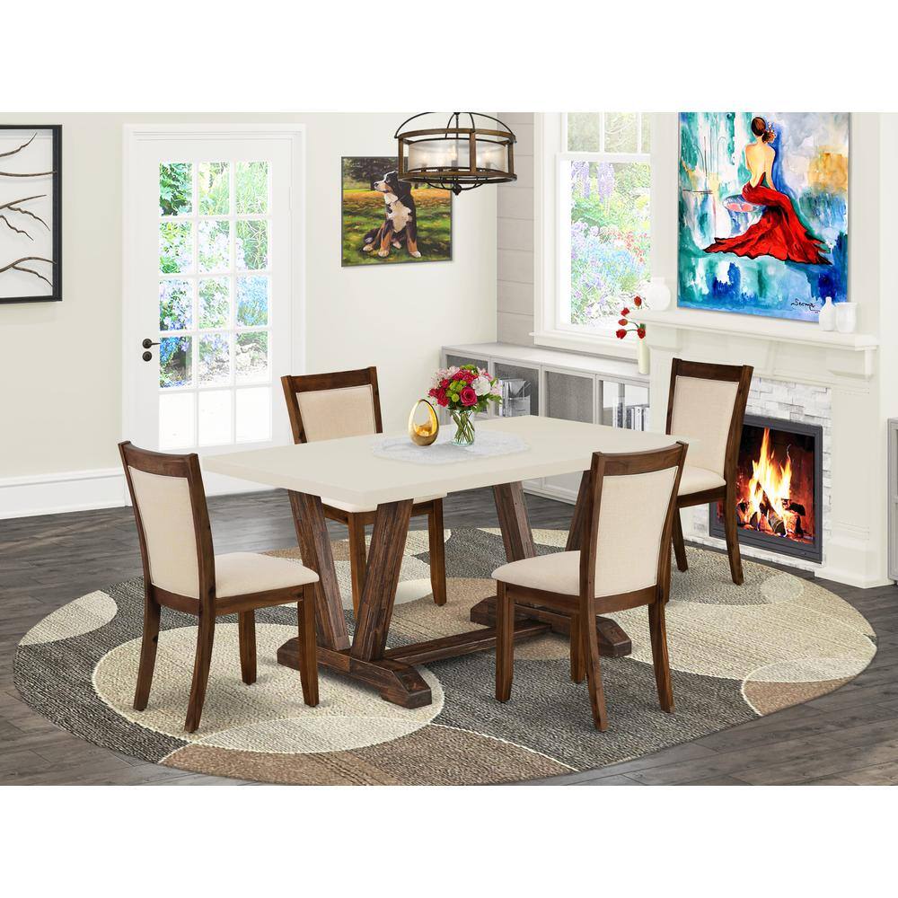 Angle. East West Furniture - East West Furniture 5-Pc Kitchen Set - 1 Dining Table with Linen White Tabletop and 4 Light Beige Linen Fabric Modern - Multi-Color.