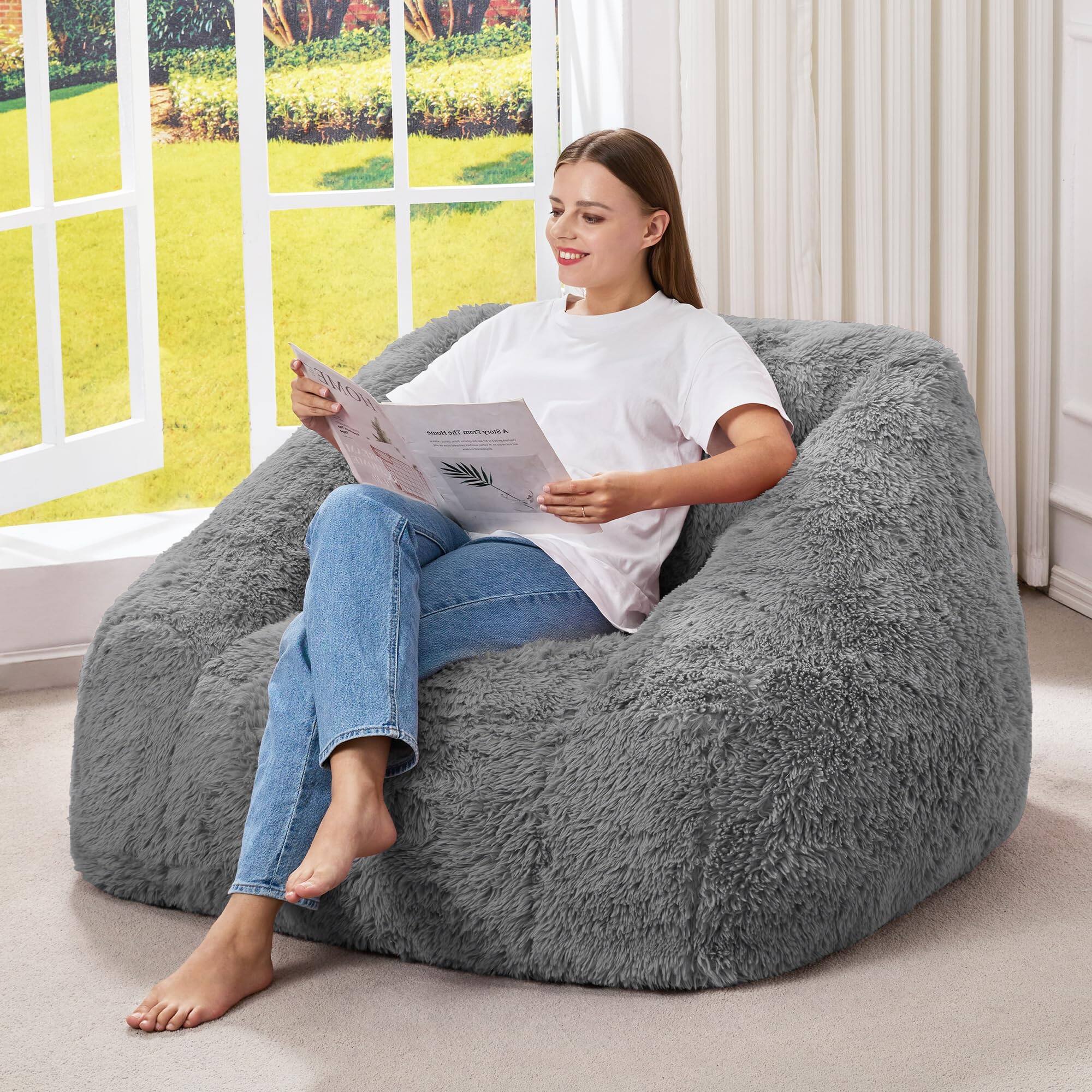 PO3TICJUNKI3 - Bean Bag Chairs For Adults Giant Chair With Memory Foam Filling Adult Beanbag Bedroom Living Room Two tone - Gray
