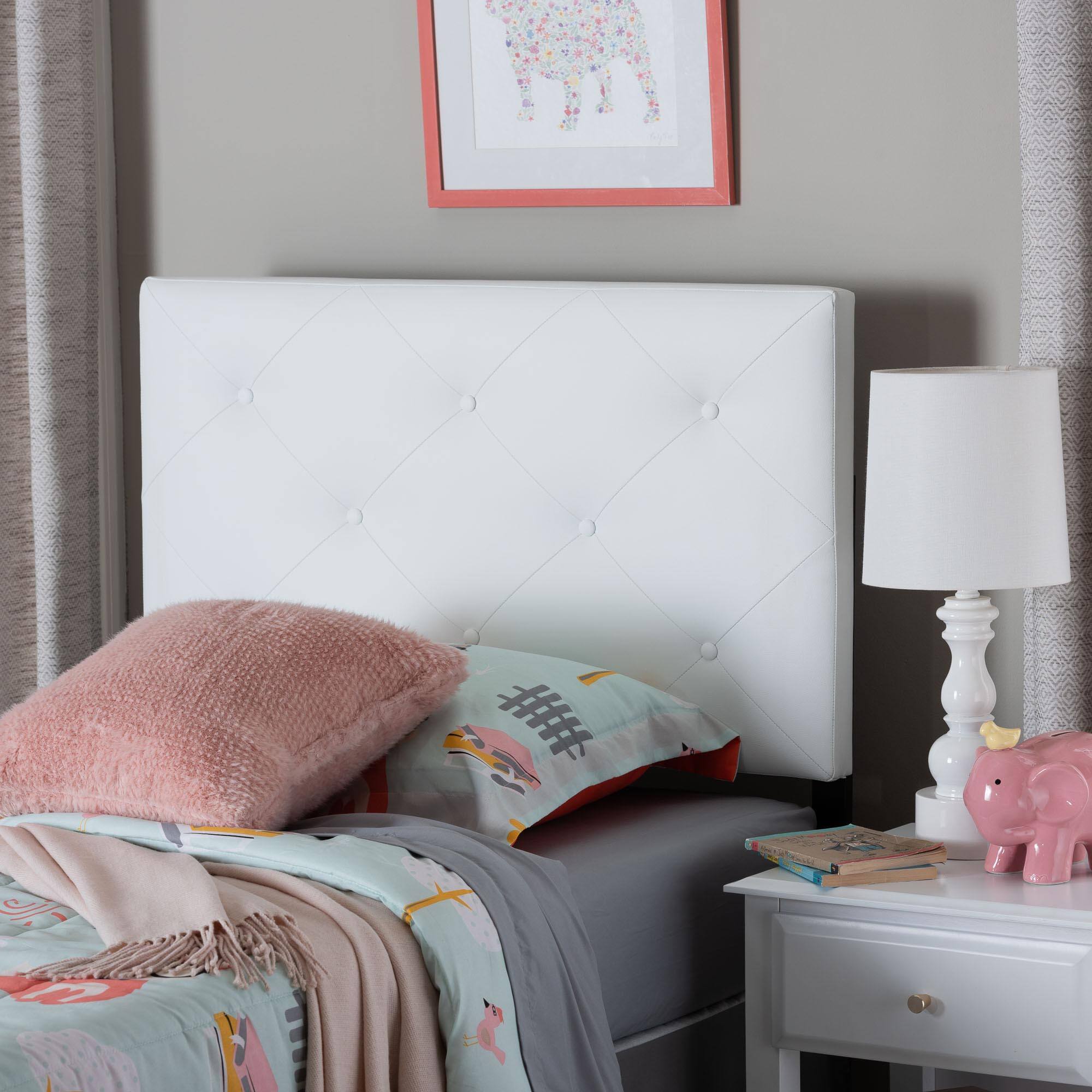 Back. Baxton Studio - Baltimore Modern and Contemporary Faux Leather Upholstered Twin Size Headboard - White.