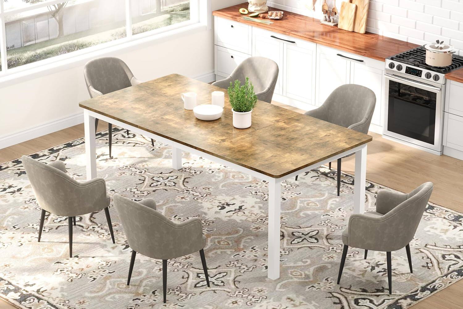 Acekool - Kitchen Table 79 Inch Industrial Dining Table Large Rectangle Kitchen Table - Multiple colors/finishes