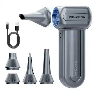 WOLFBOX - Compressed Air Duster DF60, 110000RPM Electric Air Duster, 3-Gear Rechargeable Cordless Air Blower, Fast Charge - Gray