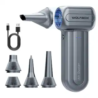 WOLFBOX - Compressed Air Duster DF60, 110000RPM Electric Air Duster, 3-Gear Rechargeable Cordless Air Blower, Fast Charge - Gray