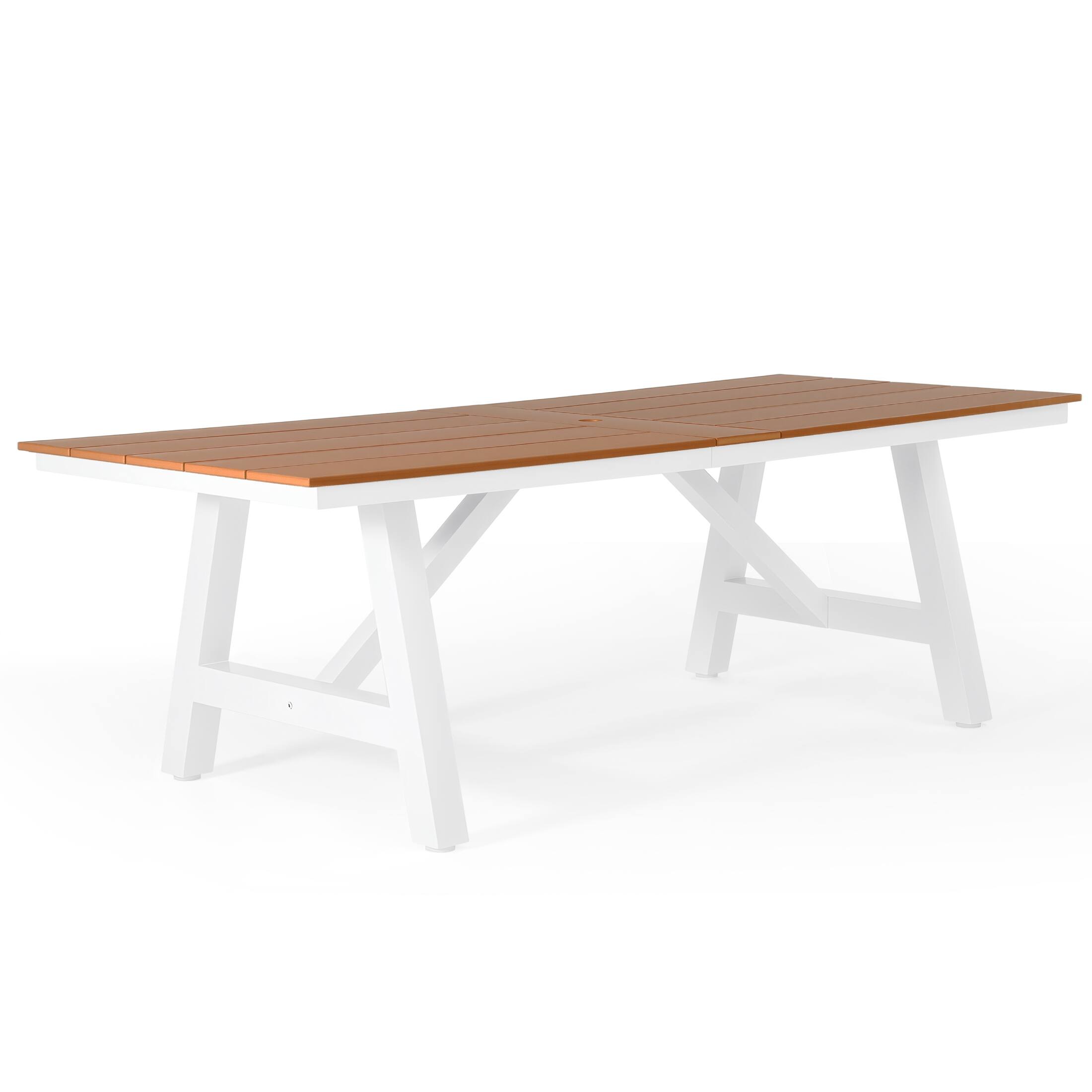 Back. WestinTrends - WestinTrends Cape May 7-Piece HDPE Outdoor Furniture Patio Dining Table With Umbrella Hole and Chairs Set For 6 - Teak.
