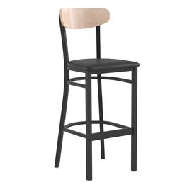 Flash Furniture - Wright Commercial Barstool with 500 LB. Capacity Steel Frame, Natural Birch Finish Wooden Boomerang Back, and Blac - Black