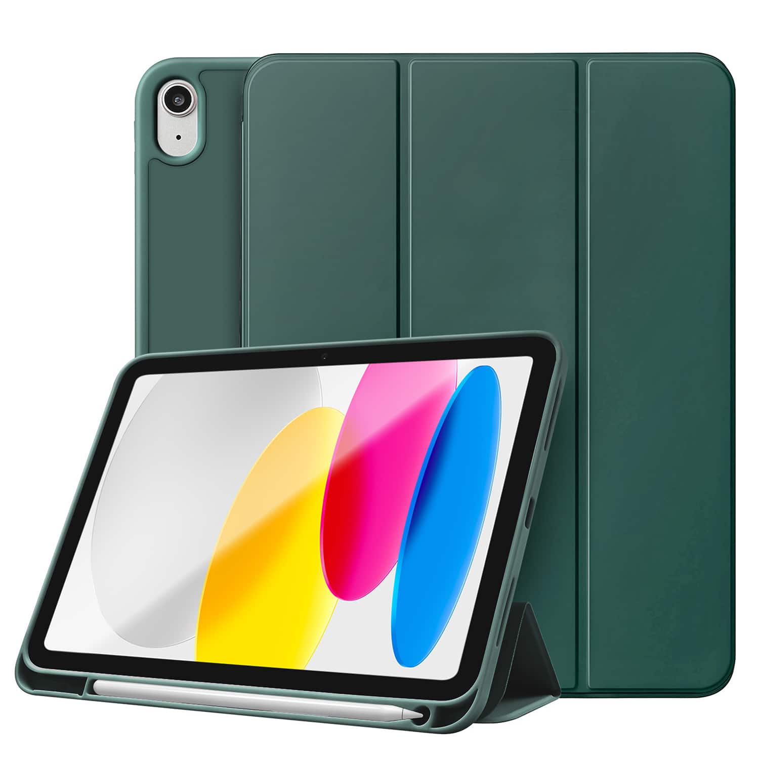 Front. Vena - For Apple iPad A16 Case, iPad A16 10th/11th Generation Case, Trifold Stand, Slim Protective for iPad A16 10.9" Green - Green.