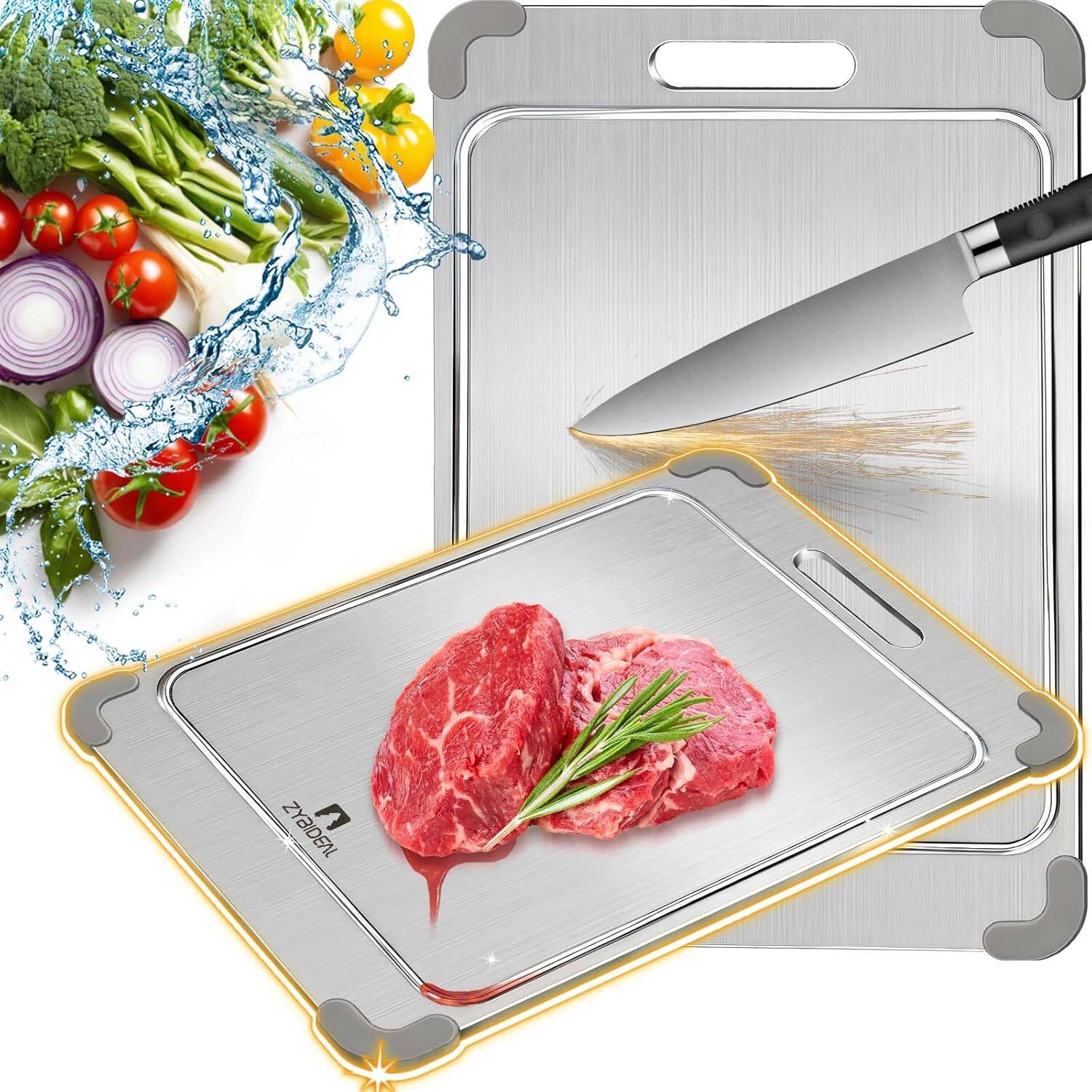 PARKER SLATER - Pure Titanium Double-Sided Cutting Board, Non-Slip, Grey, 8"x12