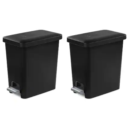 Front. Sterilite - Sterilite 2.7 Gallon Rectangular Step On Trash Bin Wastebasket, Black (2 Pack) - Black.