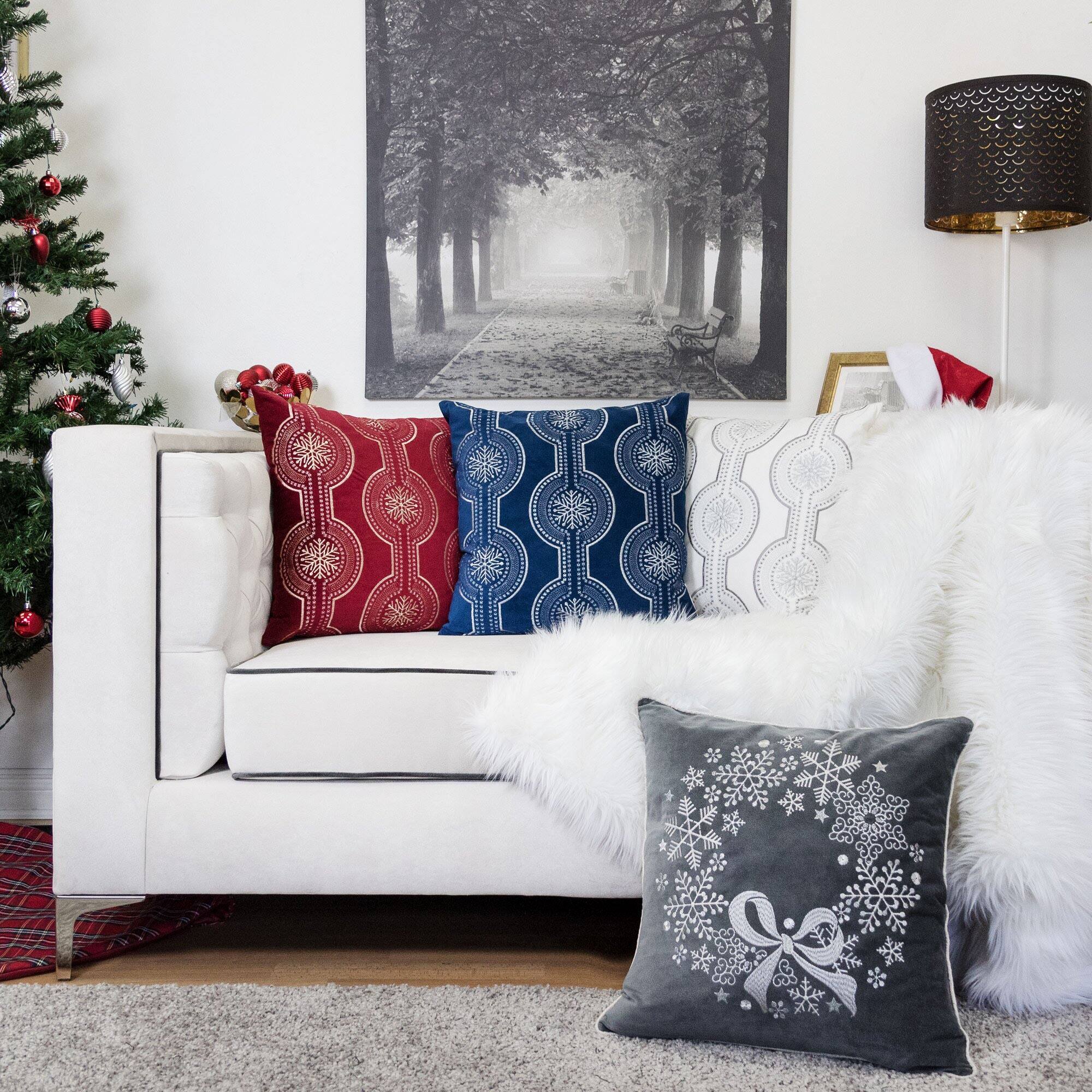 Left. LuXeo - Embroidery Velvet Throw Pillow - BLUE.