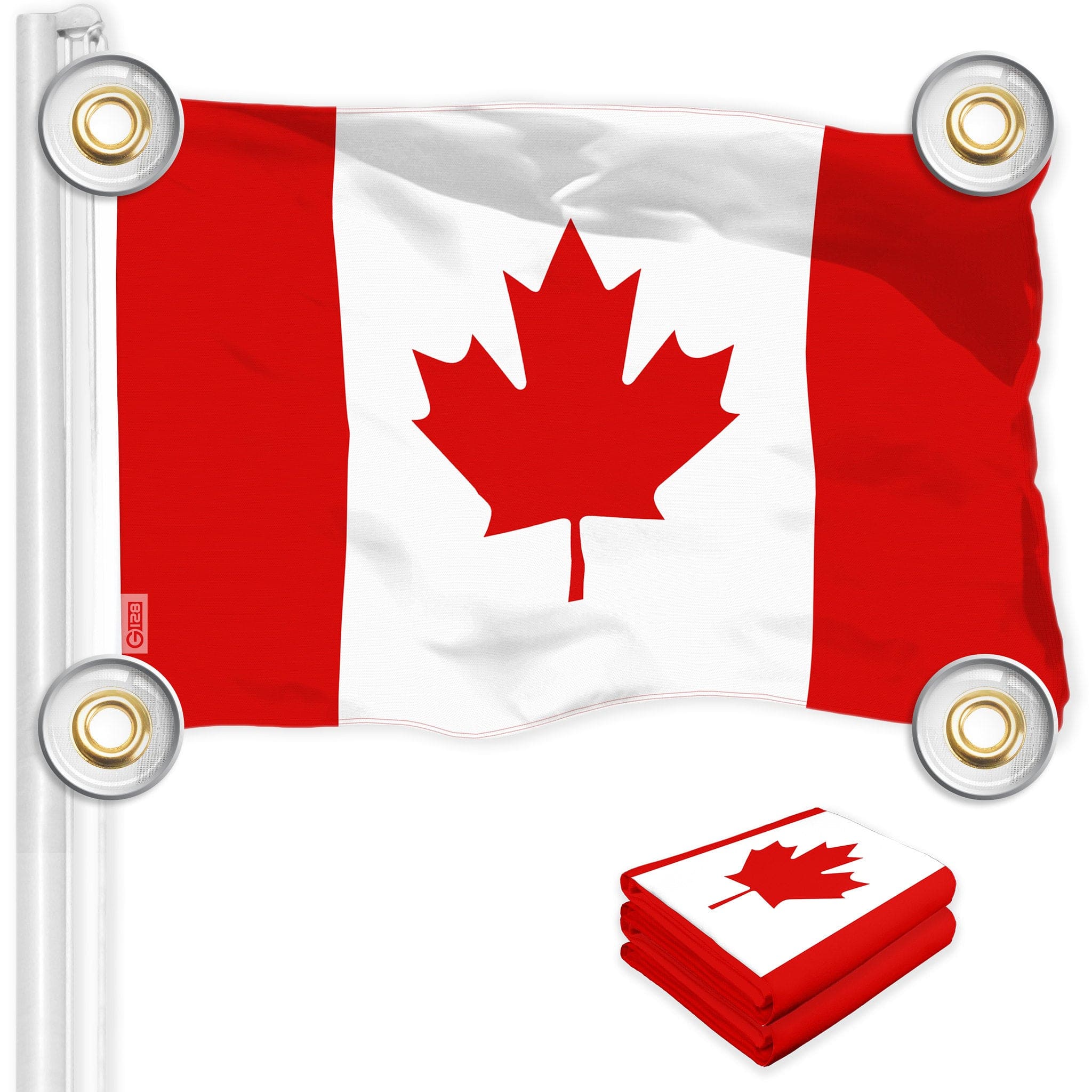 G128 - Canada Flag 2-Pack 3x5 Ft 150D Polyester Indoor/Outdoor 4 Brass Grommets - Red and White