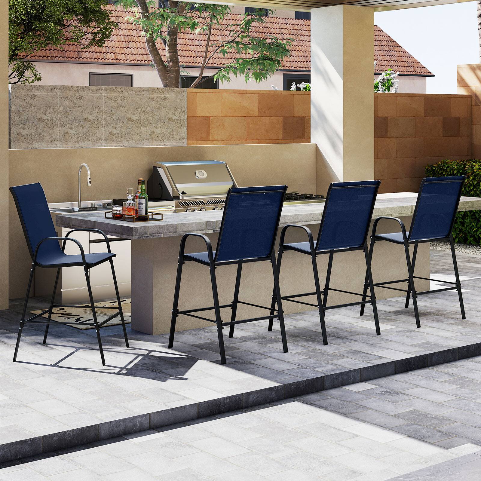 Alt View 1. Gymax - Gymax 4PCS Outdoor Bar Stools 29'' Fabric Bar Height Stools w/ Armrests & Footrest Navy - Navy.