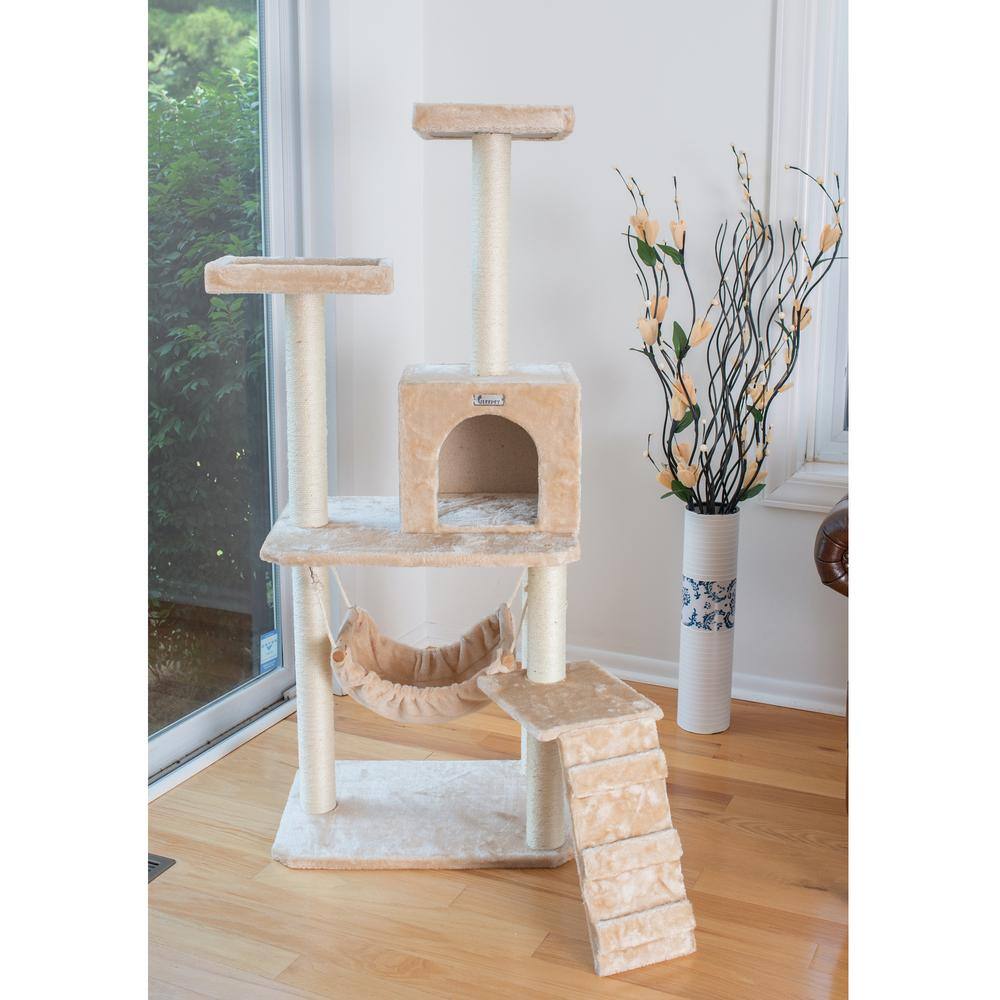 Alt View 1. Armarkat - 57Inch Real Wood Cat Tree In Beige With Perches Running Ramp.