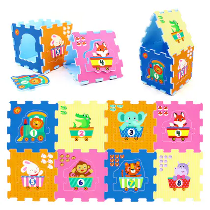 Front. Gymax - Gymax 8 PCS Kids Play Mat w/Detachable Animal Train Patterns for Aged 10+ Months Old - Multicolor.
