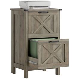 Homcom - File Cabinet with 2 Drawers, Rustic Farmhouse Office Storage Cabinet for A4, Letter Size - Gray