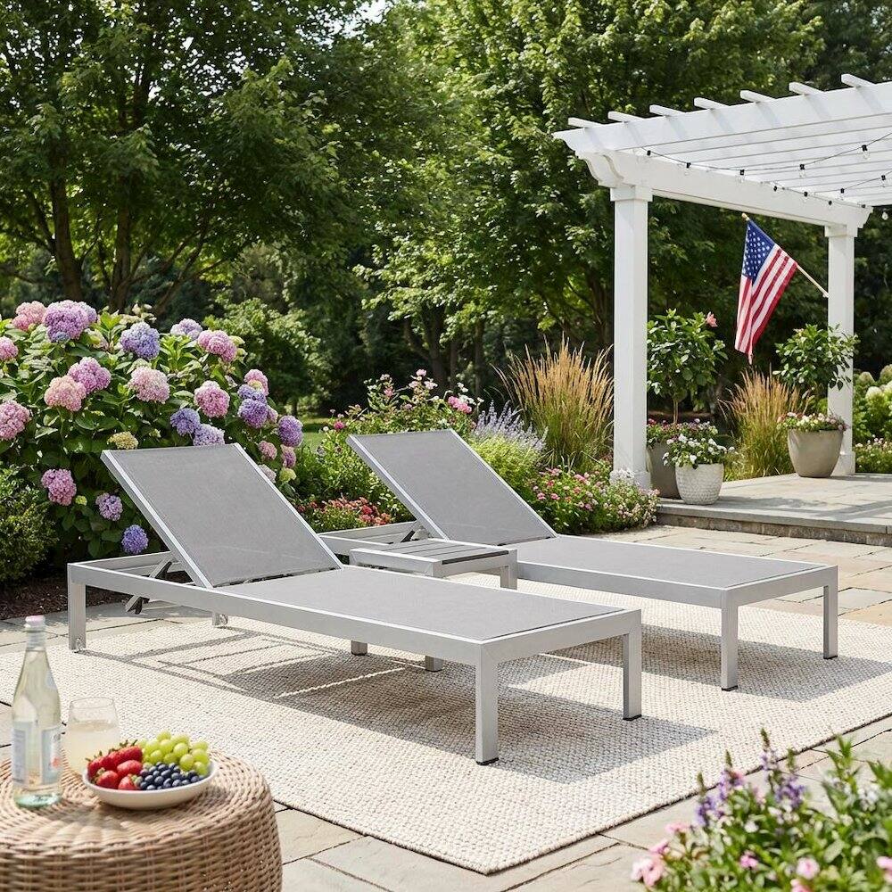 Left. Outdoor Escape - Outdoor Patio Aluminum Set With 3 Pieces And Cushioned Seats - Gray.