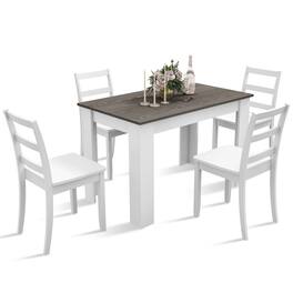 Costway - 5 PCS Dining Set Modern Rectangle Table & 4 Rubber Wood Chairs Kitchen Breakfast - White,Brown