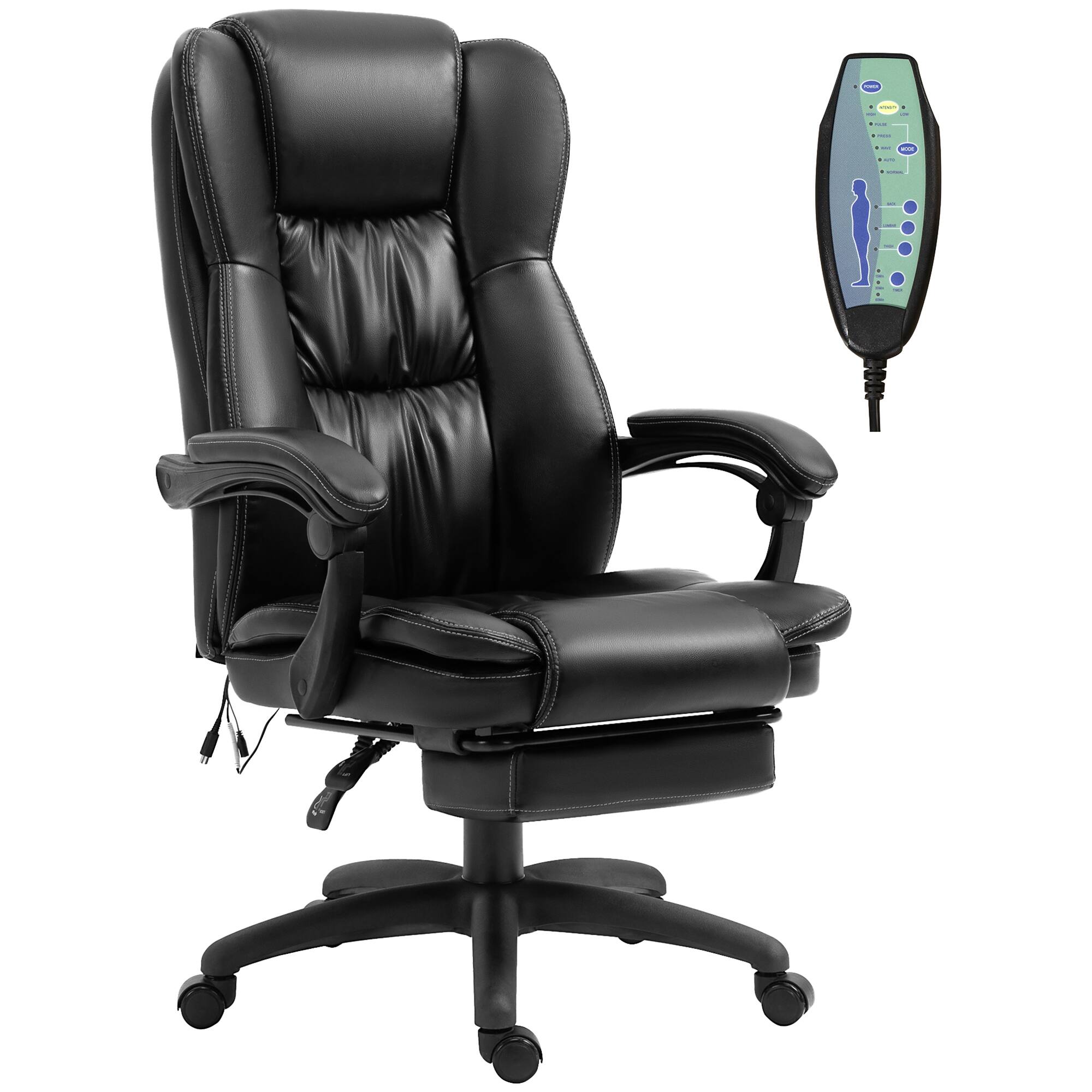 Front. APRILSOUL - High Back Massage Office Chair with 6-Point Vibration 5 Modes Executive Chair PU Leather Swivel Chair Black - Black.