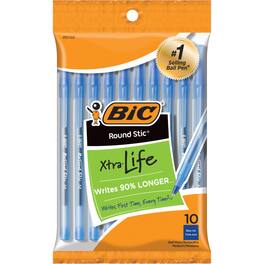 BIC - Round Stic Xtra Life Ballpoint Pen, Medium Point (1.0mm), Blue, Pack of 10