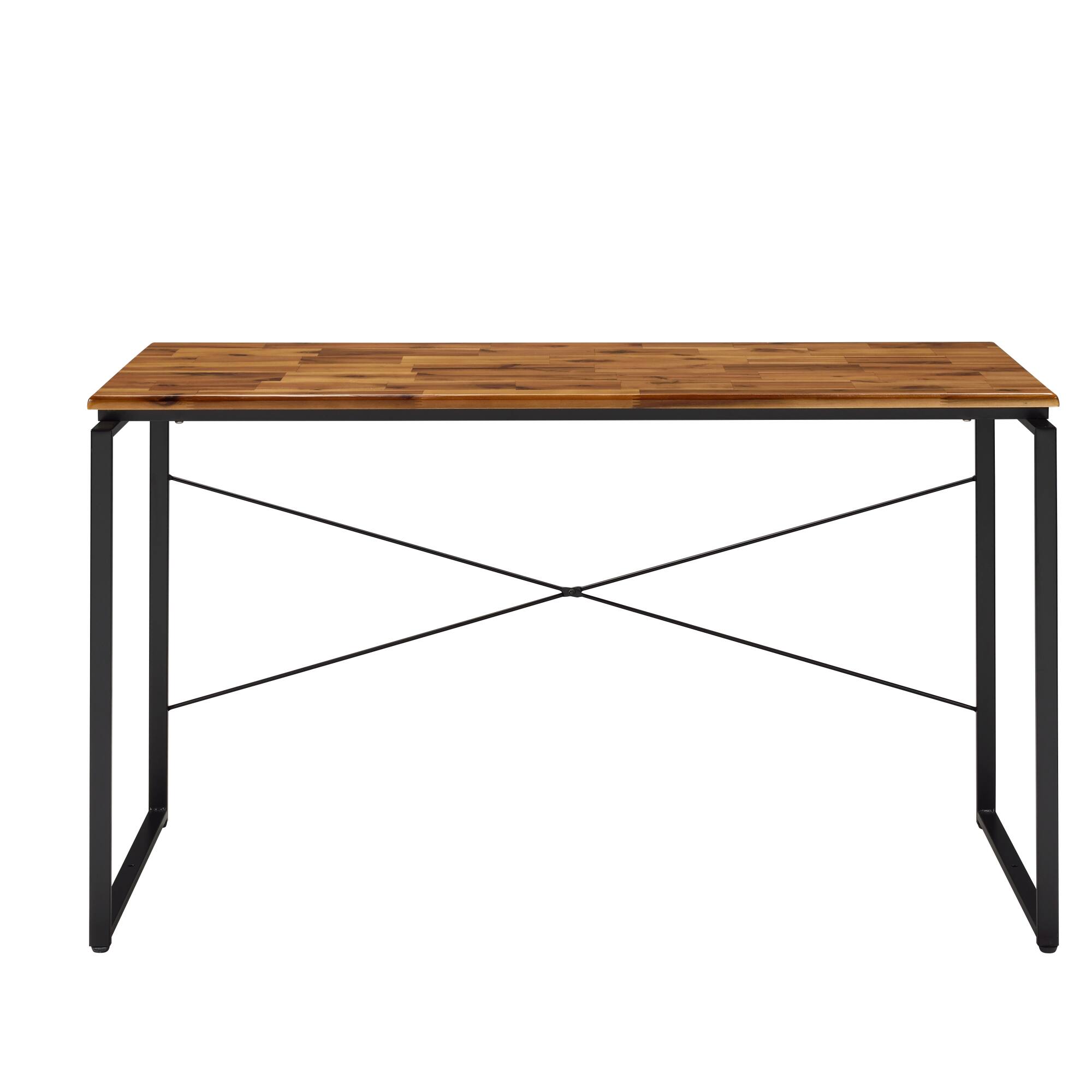 Back. GOODSILO - Industrial Style Writing Desk with Solid Wood Top and Metal Frame for Home Office Workspace - Black+Oak.