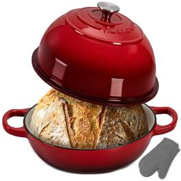 NutriChef - 10.2" Enameled Cast Iron Bread Oven, Dome-Shaped Sourdough Baking Pan with Handles & Silicone Gloves