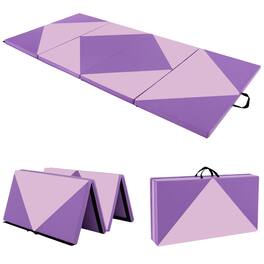 Costway - Folding Gymnastics Mat 8' x 4' x 2" PU Leather Tumbling Exercise Mat Yoga Gym - Pink,Purple