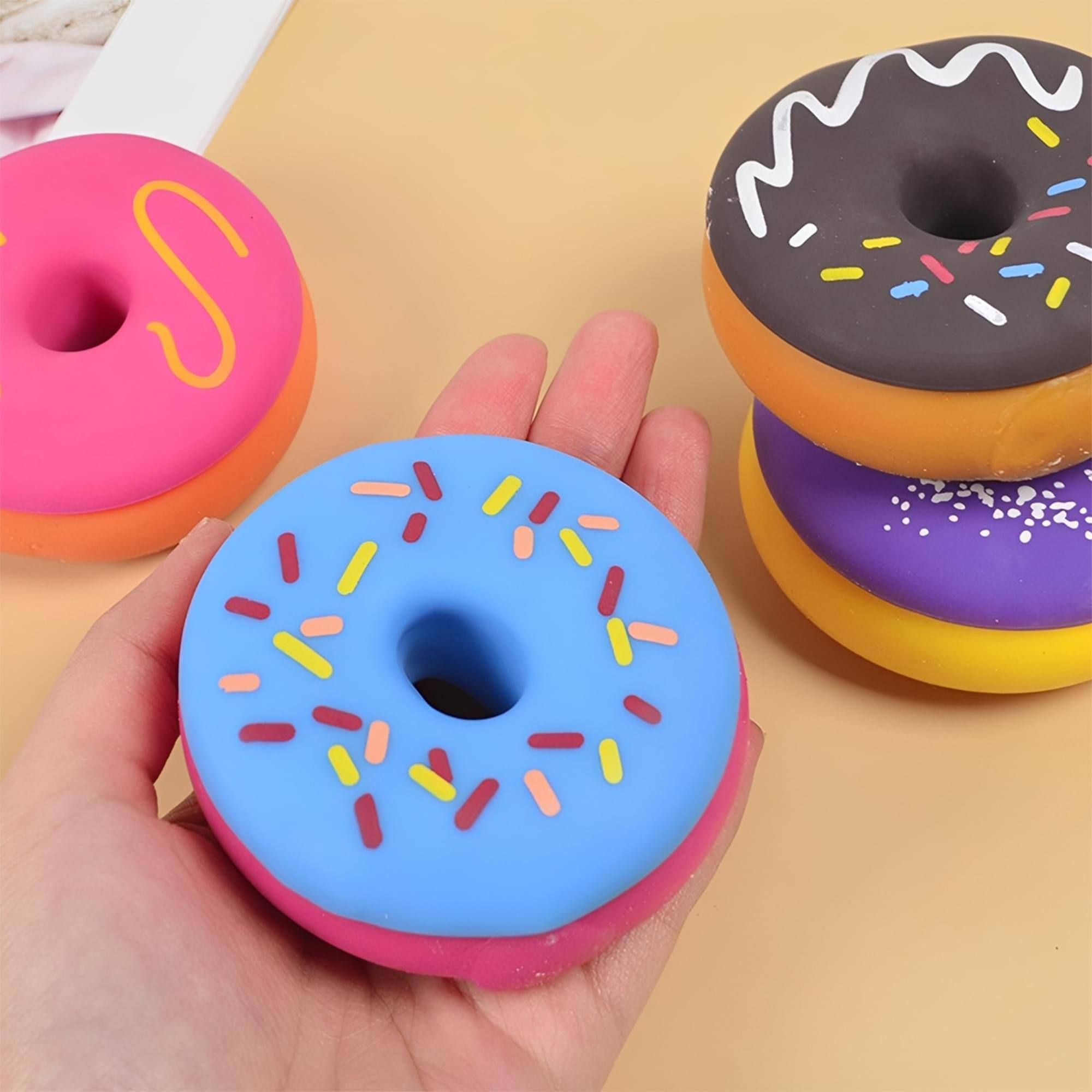Alt View 3. Puka Creations - Frosted Donut 3-Inch Squishy Stress Reliever | Blue Frosting - Blue.