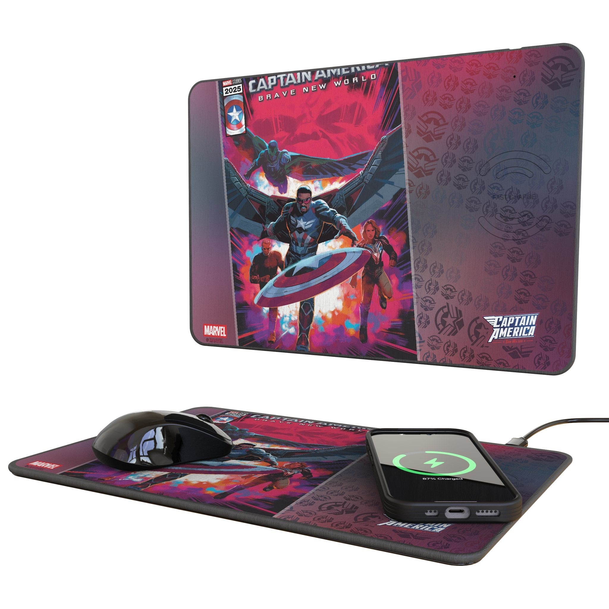 Keyscaper - Marvel Cover Art 15-Watt Wireless Charger and Mouse Pad - Sam Wilson Captain America