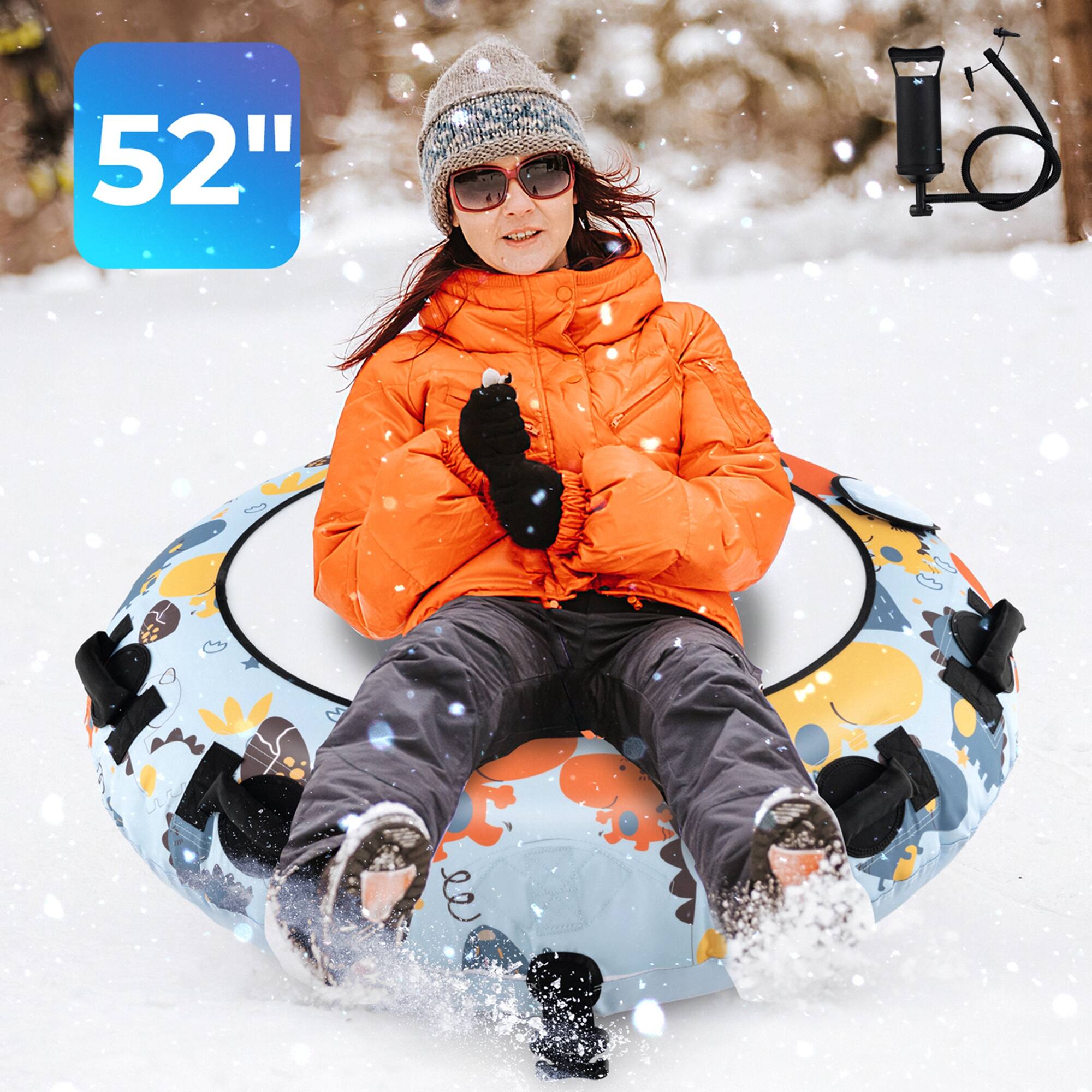 Alt View 11. Costway - 52" Inflatable Snow Tube Heavy-Duty Inflator with Premium Polyester Oxford Cover - White + Blue.