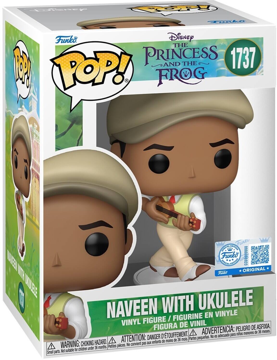 Disney THE PRINCESS AND THE FROG  
1737  
NAVEEN WITH UKULELE  
VINYL FIGURE / FIGURINE EN VINYLE / FIGURA DE VINIL  

Funko POP!  
ORIGINAL  

WARNING: CHOKING HAZARD. Small parts. Not suitable for children under 36 months.  
ADVERTENCIA: PELO D'ETOUFFEMENT. Petites pièces. Ne convient pas aux enfants de moins de 36 mois.  
ADVERTENCIA: PELIGRO DE ASFIXIA. Partes pequeñas. No es adecuado para niños menores de 36 meses.