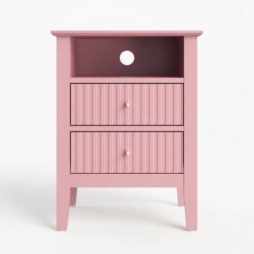 Alt View 4. LUCKY ONE - 18" Assembled Fluted Nightstand 2-Drawer Gold Knobs - Pink.