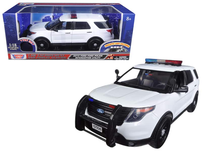 2015 Ford Police Interceptor Utility White w/Flashing Light Bar, Front,Rear Lights, 2 Sounds 1/18 Diecast Model Motormax price history on PriceWatchPro