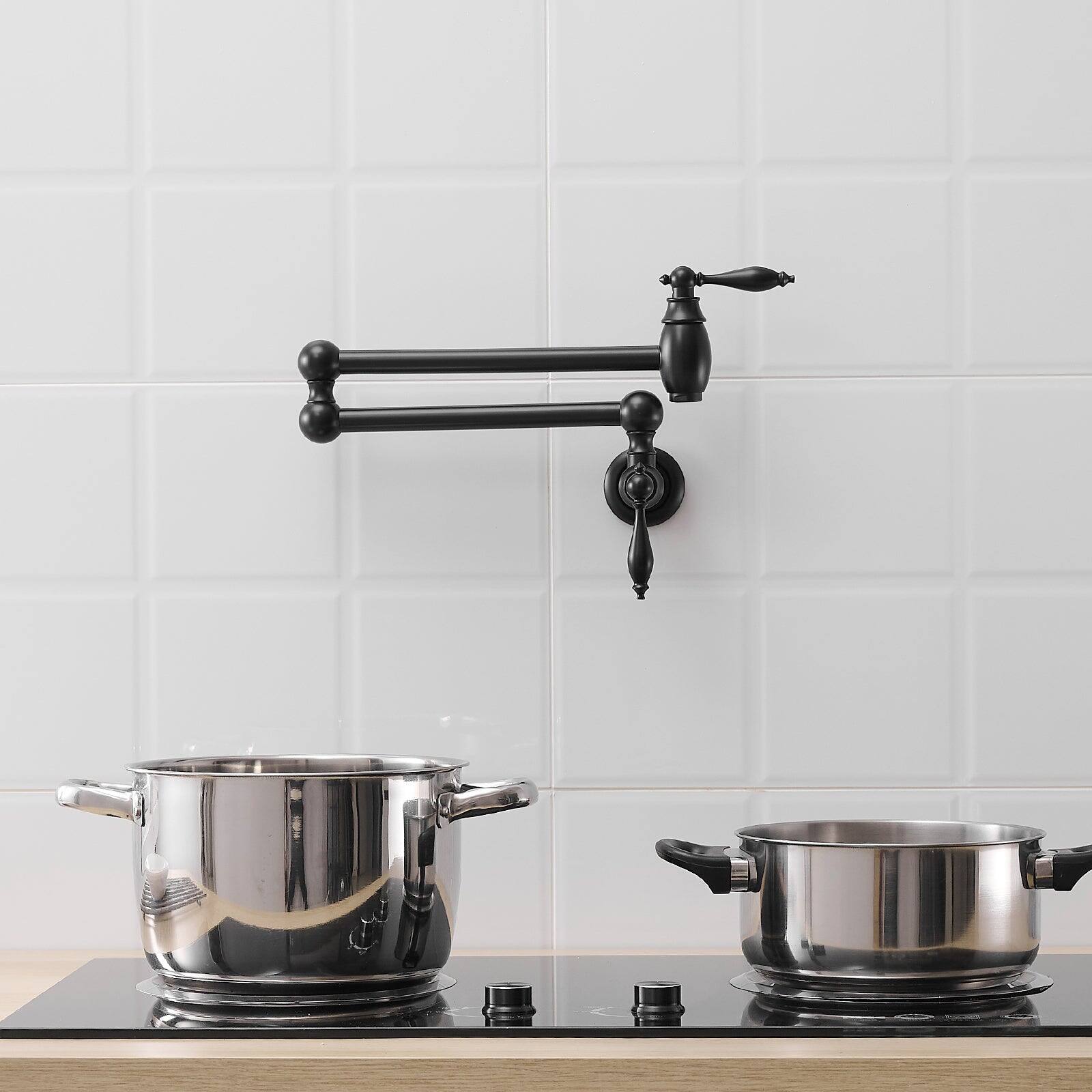 Alt View 2. Boyel Living - Wall Mount Pot Filler 2 Handles with Double Joint Swing Arms in Matte Black - Matte Black.