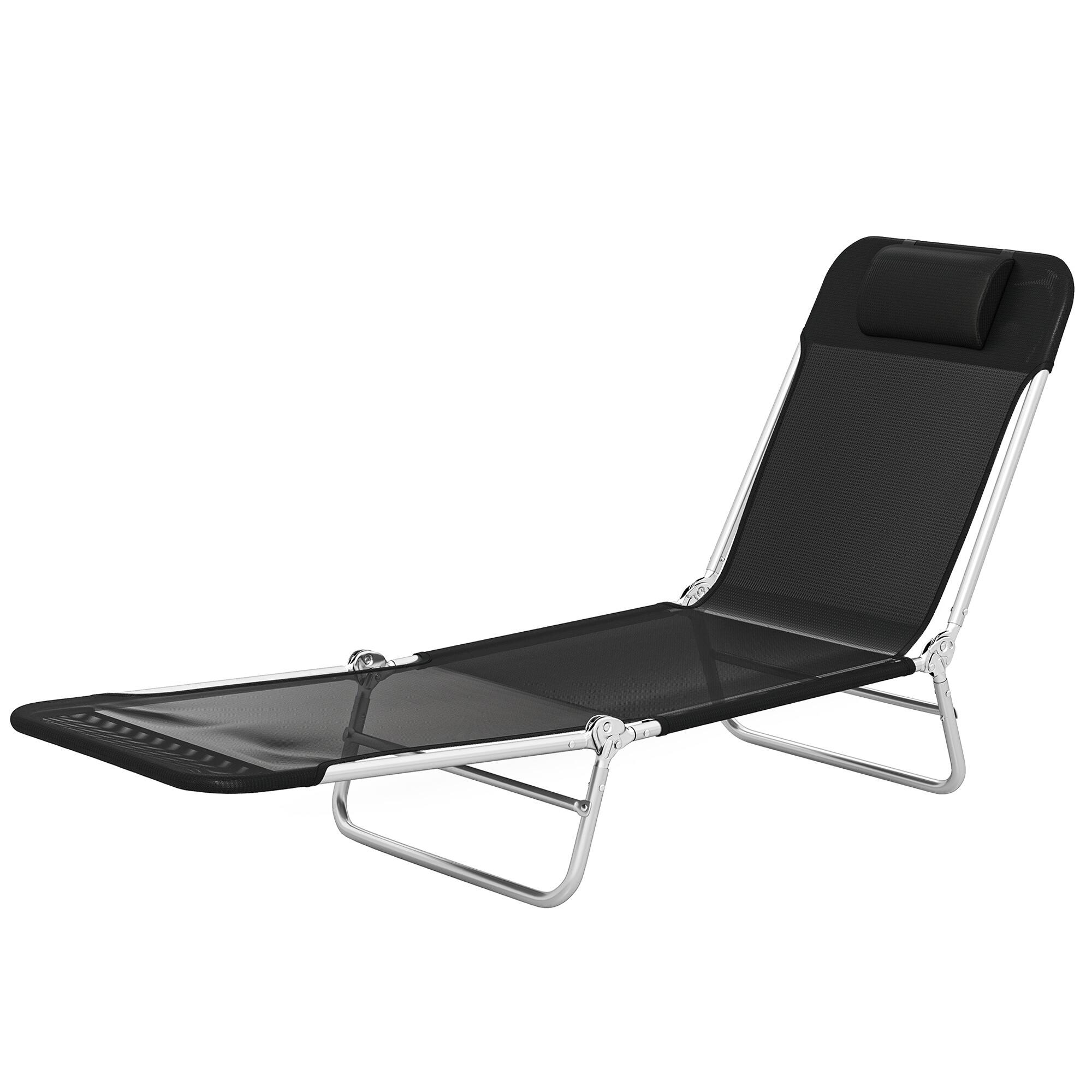 Front. Outsunny - Chaise Lounge Chair, Portable Tanning Chair with Adjustable Backrest - Black.