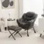 Left. Costway - Lazy Sofa Armchair with Folding Footrest and Storage Pocket - Grey.