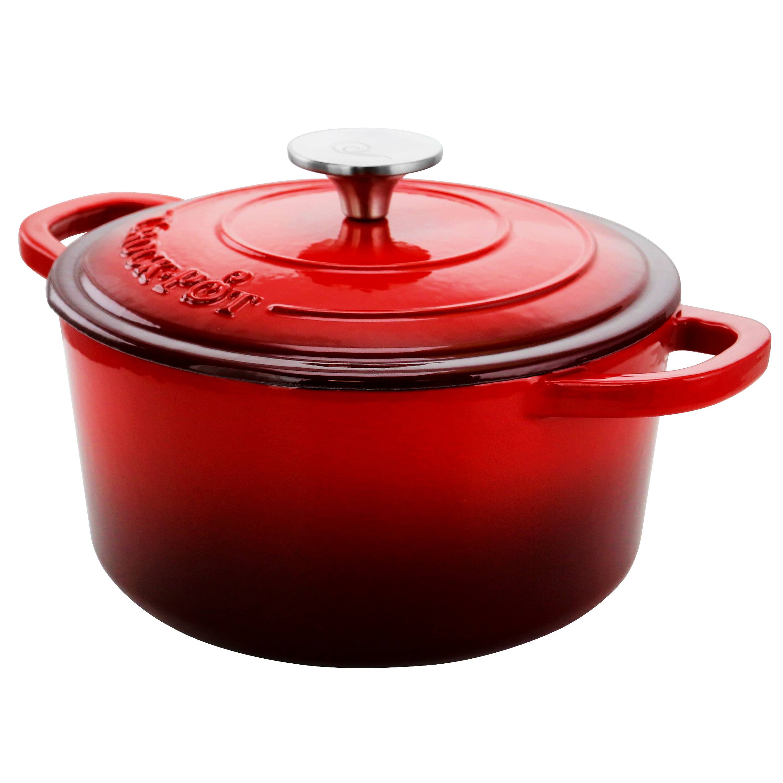 Alt View 6. Crock-Pot - Crock-pot Artisan 3 Quart Enameled Cast Iron Casserole with Lid in Gradient Red - Gradient Red.
