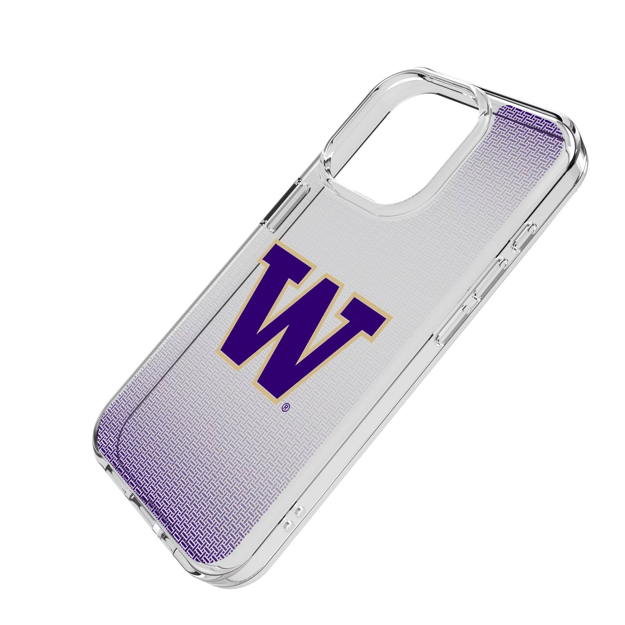Alt View 1. Keyscaper - Washington Huskies Linen Logo iPhone Clear Case - 15 Plus - Multicolor.
