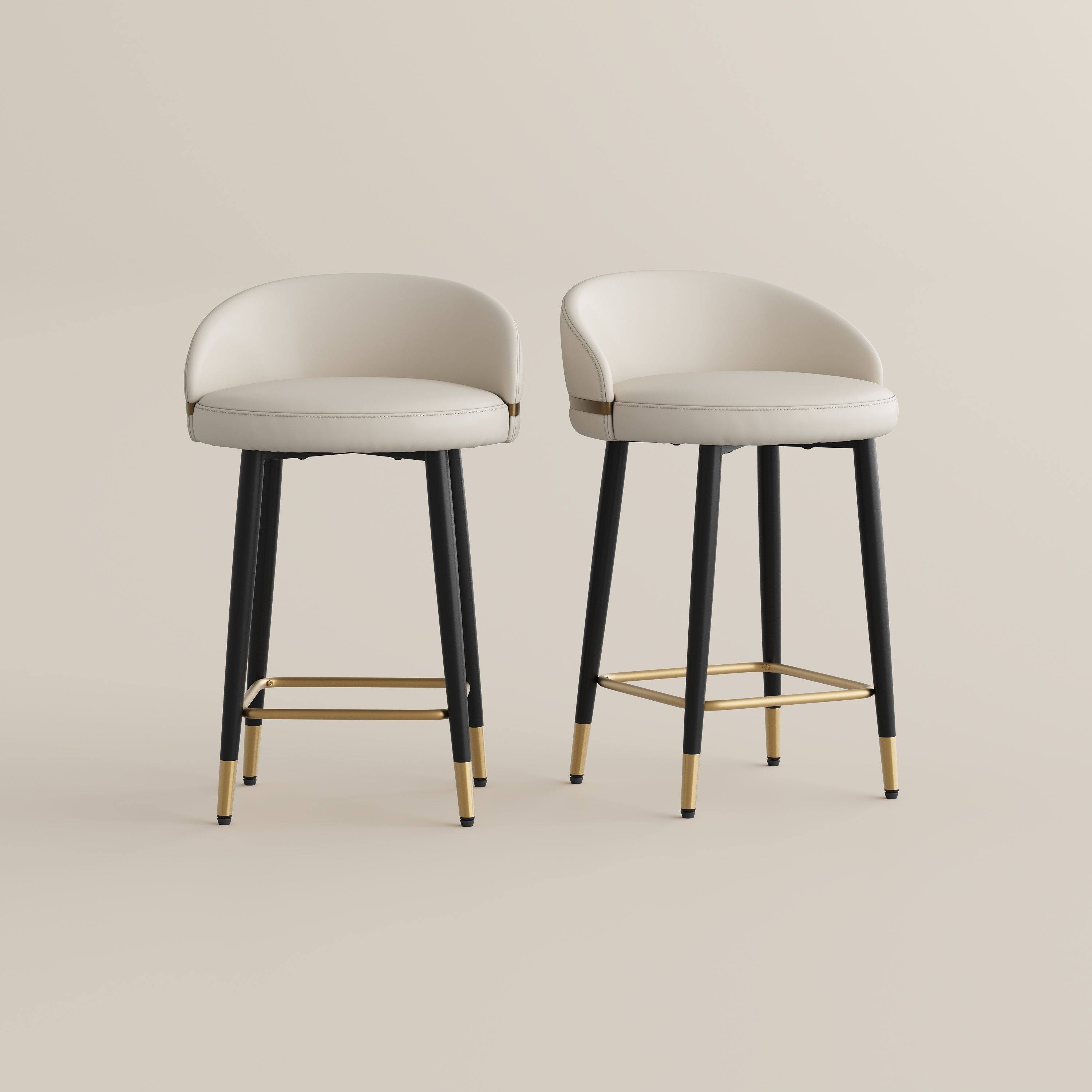 Alt View 5. POVISON - 26" Modern Low Back Counter Height Bar Stools Set of 2, Leather Upholstered Counter Stools, Beige & Black - Beige & Black.