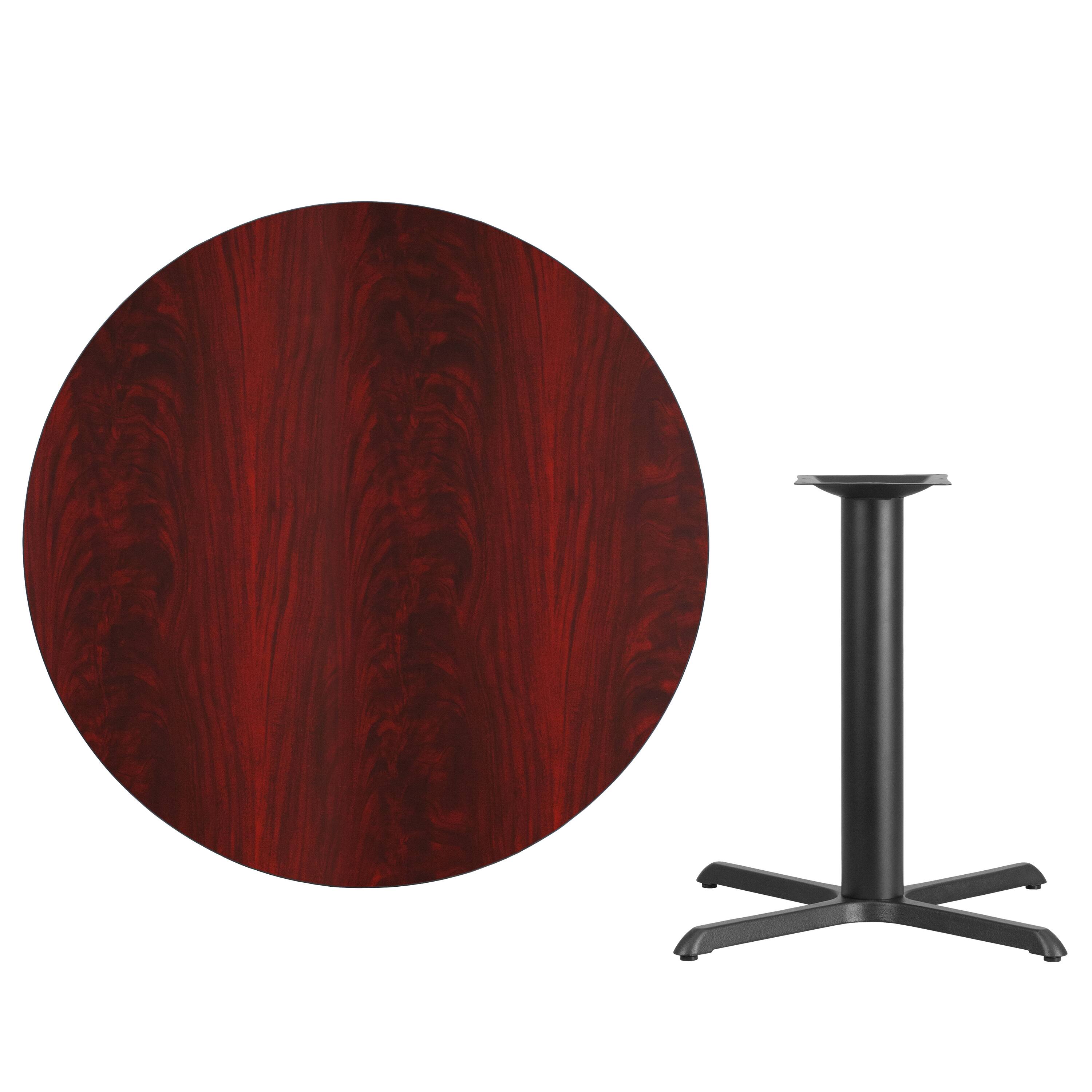Alt View 2. Emma + Oliver - 42" Round Laminate Table Top with 33"x33" Table Height Base - Mahogany.
