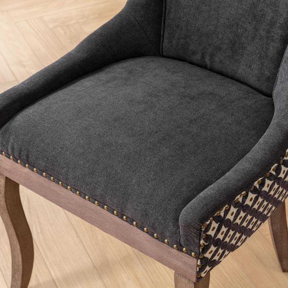Alt View 8. Loheer - Loheer Fabric Dining Chairs Set of 2 Charcoal Black Solid Wood Mid-Century Upholstered Side Chairs with Nailhead Trim - Charcoal Black.