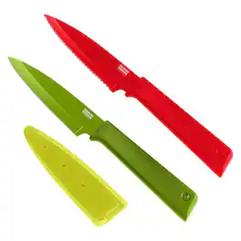 Kuhn Rikon - Non-Stick Straight and Serrated Paring Knives with Safety Sheaths, Set of 2 - Multicolored
