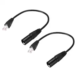 Unique Bargains - 2pcs 3 Pin DMX512 XLR Male to RJ45 Male Adapter Cable, 1ft, for Stage Studio Console Lighting - Black
